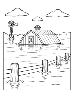 Free printable Flooded Farm With Barn Roof coloring page