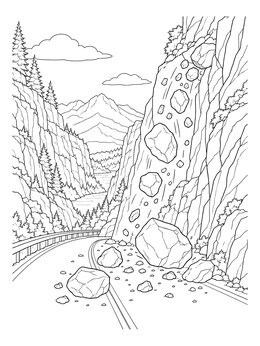 Free printable Mountain Rockfall On Canyon Road coloring page
