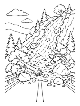 Free printable Mudslide Blocking Mountain Road coloring page