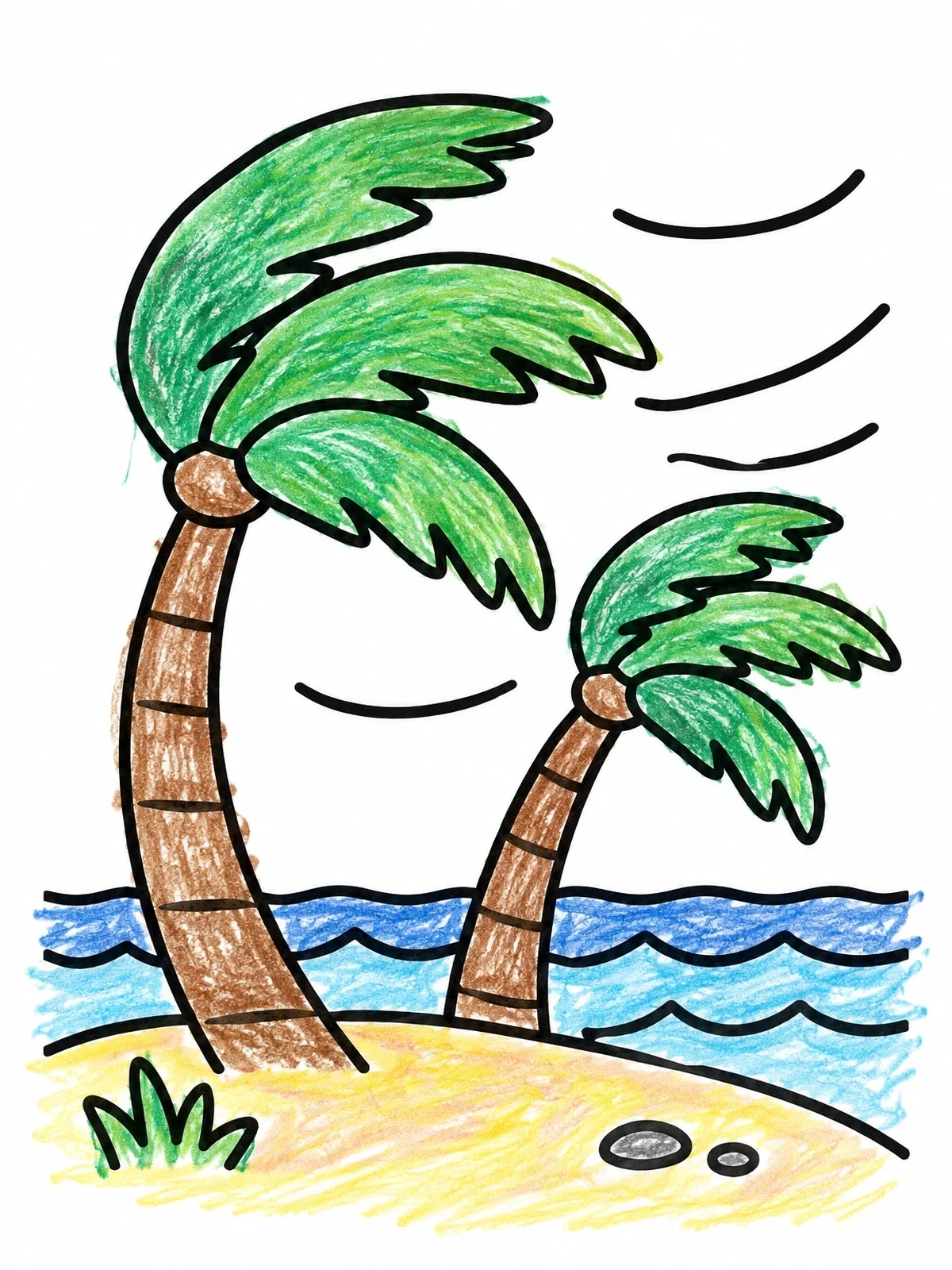 Colored example of the Palm Trees In Gale Winds coloring page