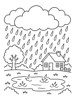Free printable Heavy Rainstorm Over A Cozy House coloring page