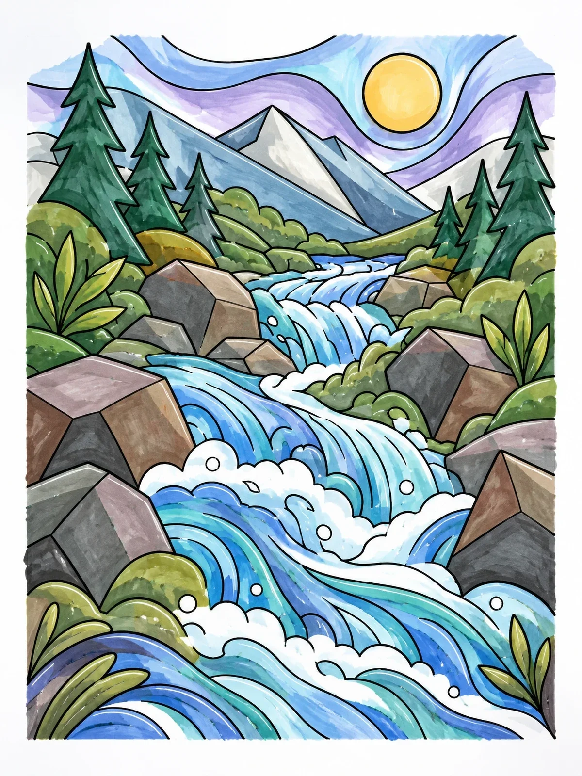 Colored example of the Rushing Mountain Flash Flood coloring page