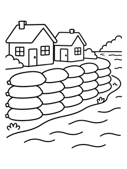 Free printable Sandbag Barrier Protecting Houses coloring page