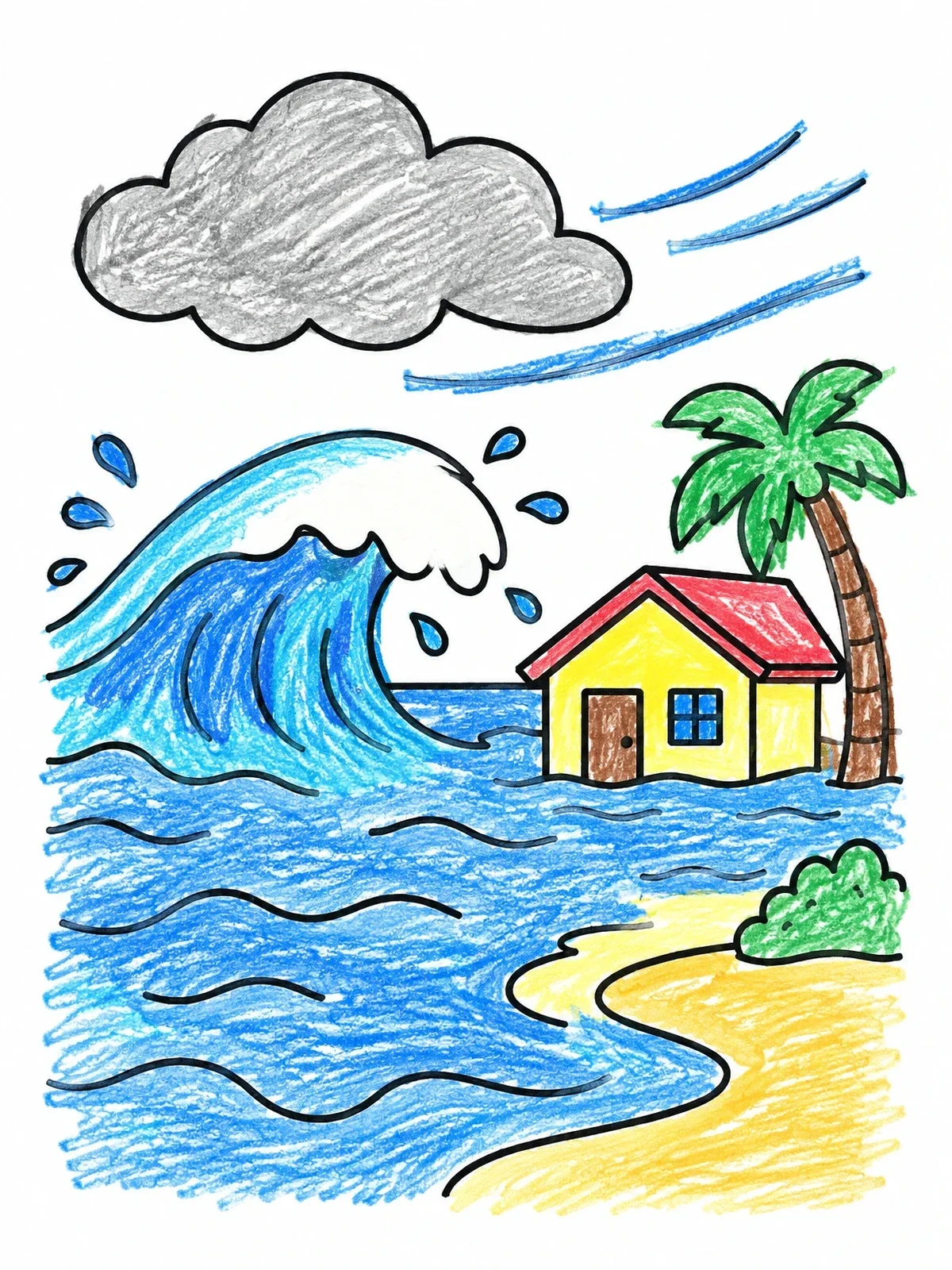 Colored example of the Storm Surge Wave Flooding Beach House coloring page