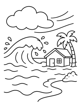 Free printable Storm Surge Wave Flooding Beach House coloring page