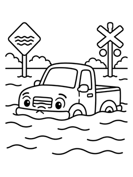 Free printable Truck Stranded In Deep Floodwater coloring page
