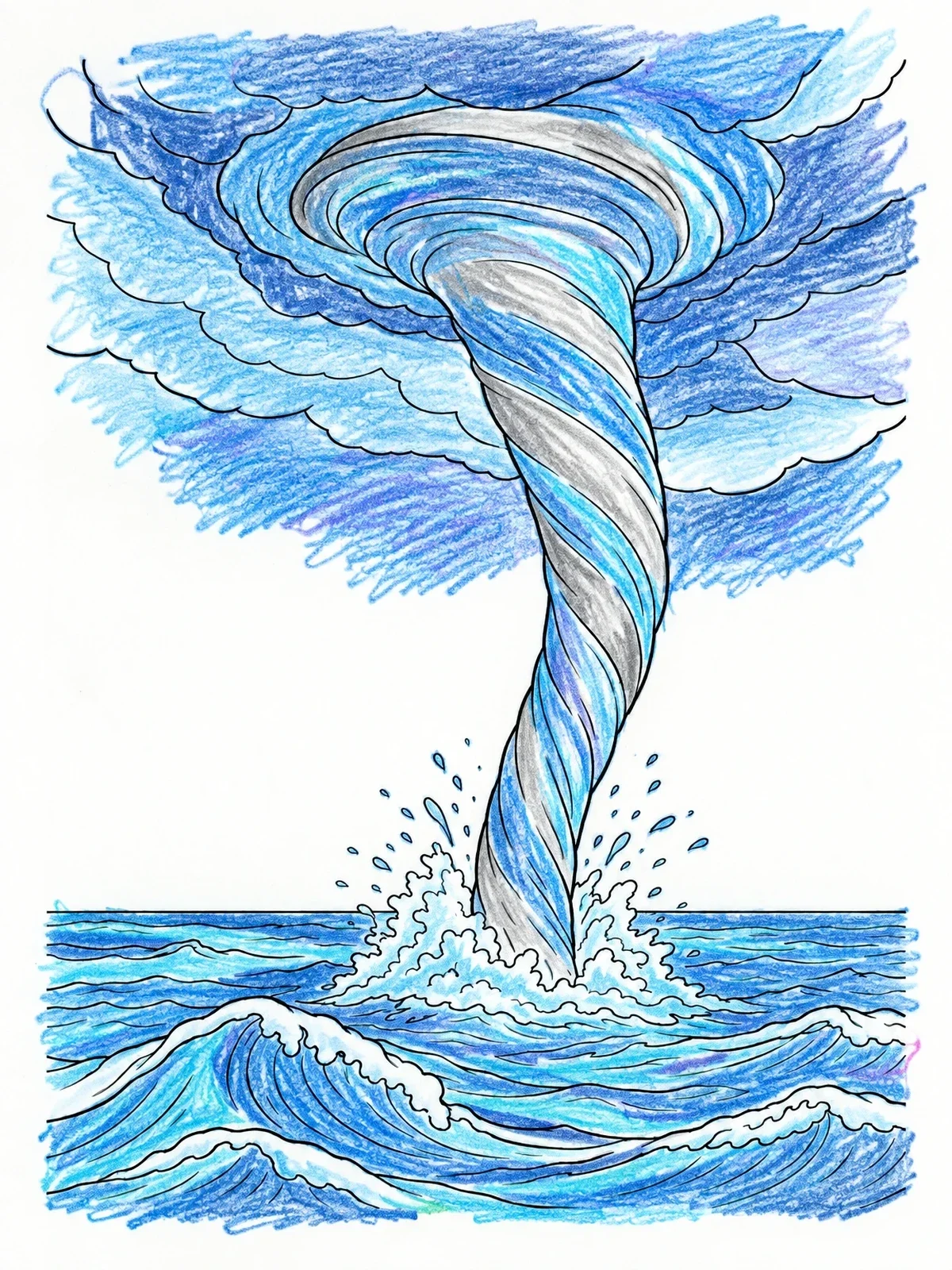 Colored example of the Powerful Waterspout Over Ocean Waves coloring page