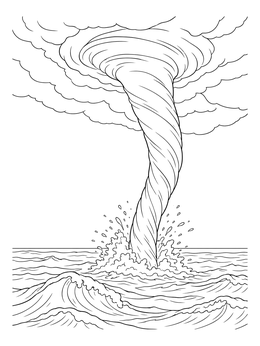 Free printable Powerful Waterspout Over Ocean Waves coloring page