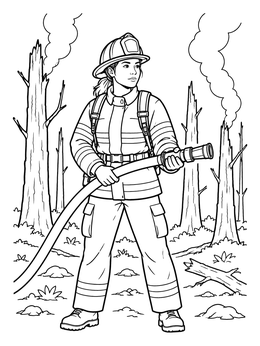 Free printable Wildfire Firefighter With Hose Line coloring page