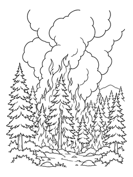 Free printable Wildfire In Pine Forest coloring page