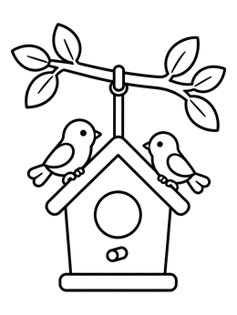 Free printable Birdhouse With Two Little Birds coloring page