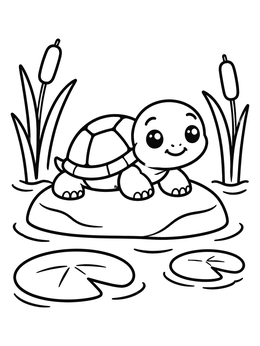 Free printable Cute Turtle On A Pond Rock coloring page