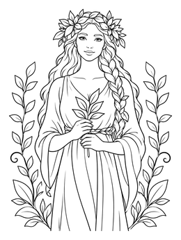 Free printable Serene Nature Goddess With Leaf Crown coloring page