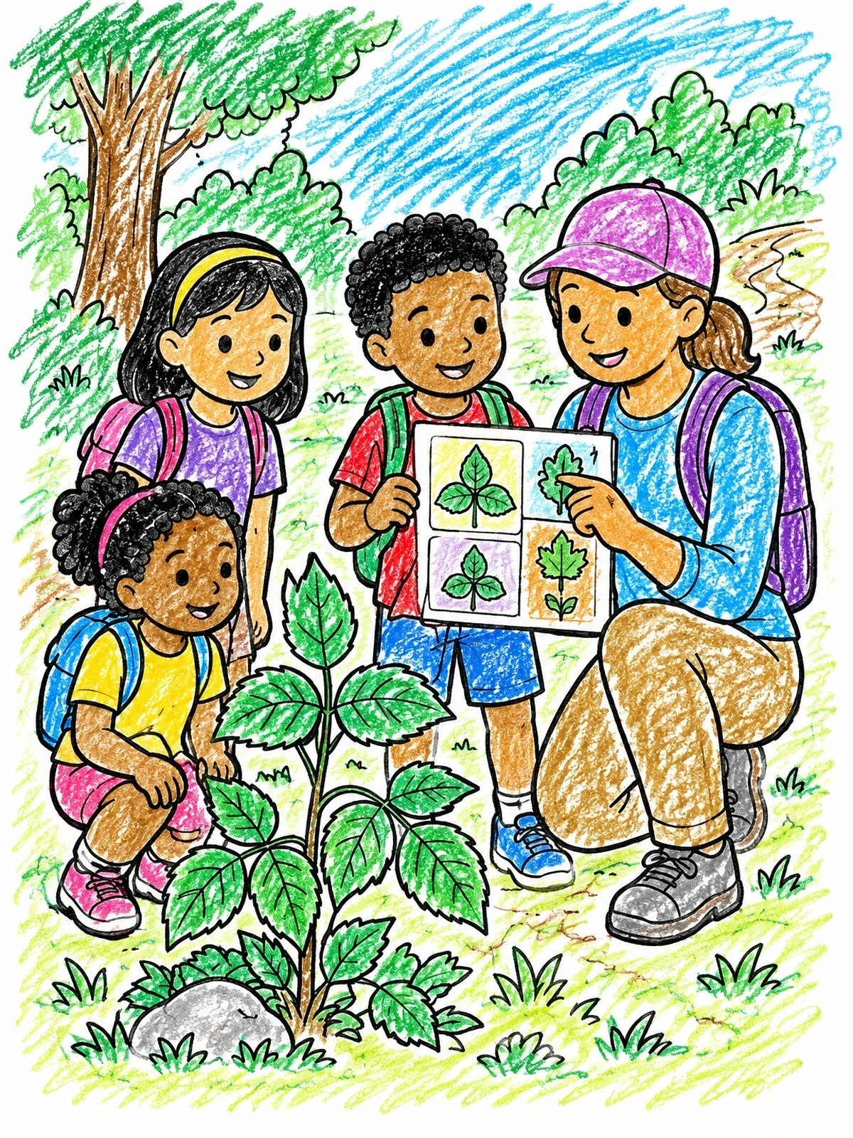Colored example of the Nature Guide Poison Ivy Identification coloring page