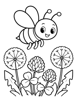 Free printable Happy Bee Above Wildflowers coloring page