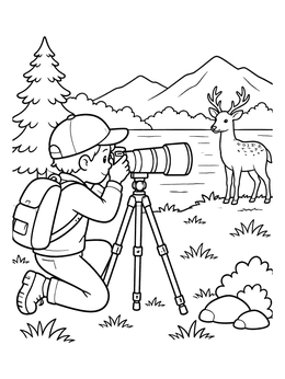 Free printable Nature Photographer And Forest Deer coloring page