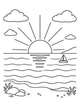 Free printable Sunset Over The Calm Ocean coloring page
