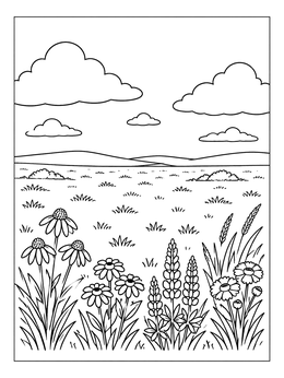 Free printable Wildflower Meadow Under Big Sky coloring page
