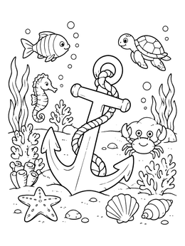 Free printable Nautical Anchor On The Ocean Floor coloring page