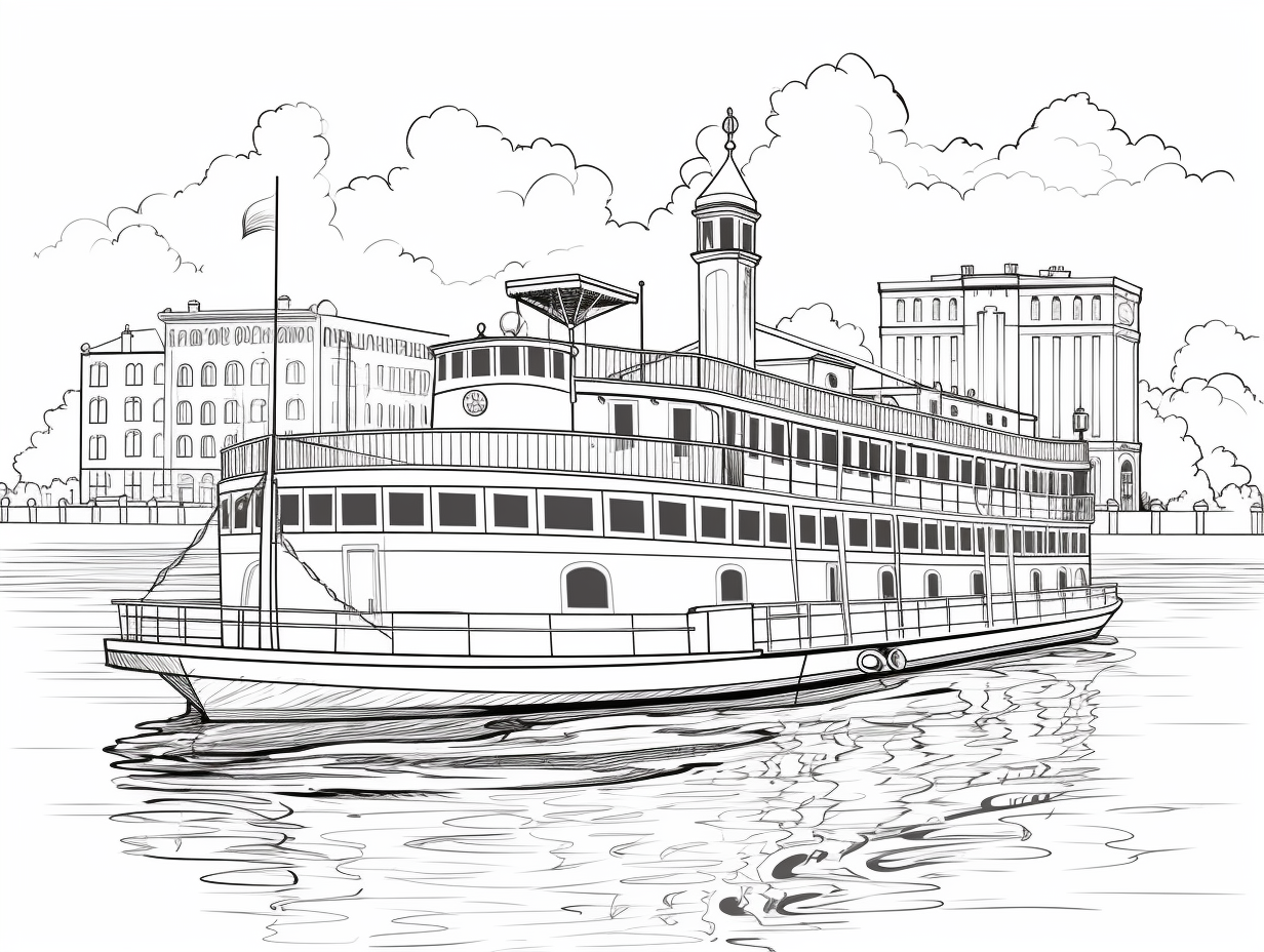 Nautical Ferry Boat Coloring - Coloring Page