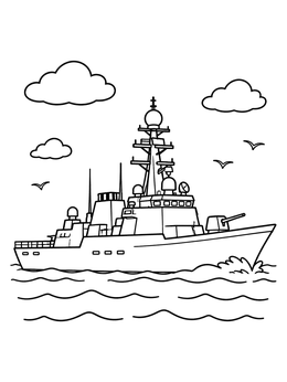 Free printable Naval Destroyer Sailing The Sea coloring page