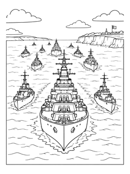 Free printable Naval Fleet Approaching Normandy Coast coloring page