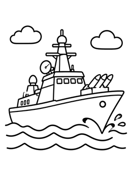 Free printable Naval Ship On Ocean Waves coloring page