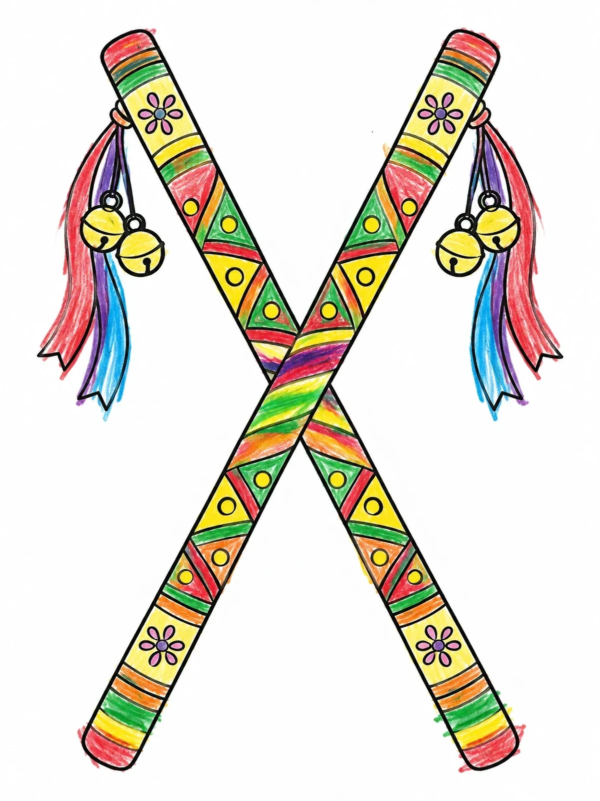 Colored example of the Decorative Crossed Dandiya Sticks coloring page