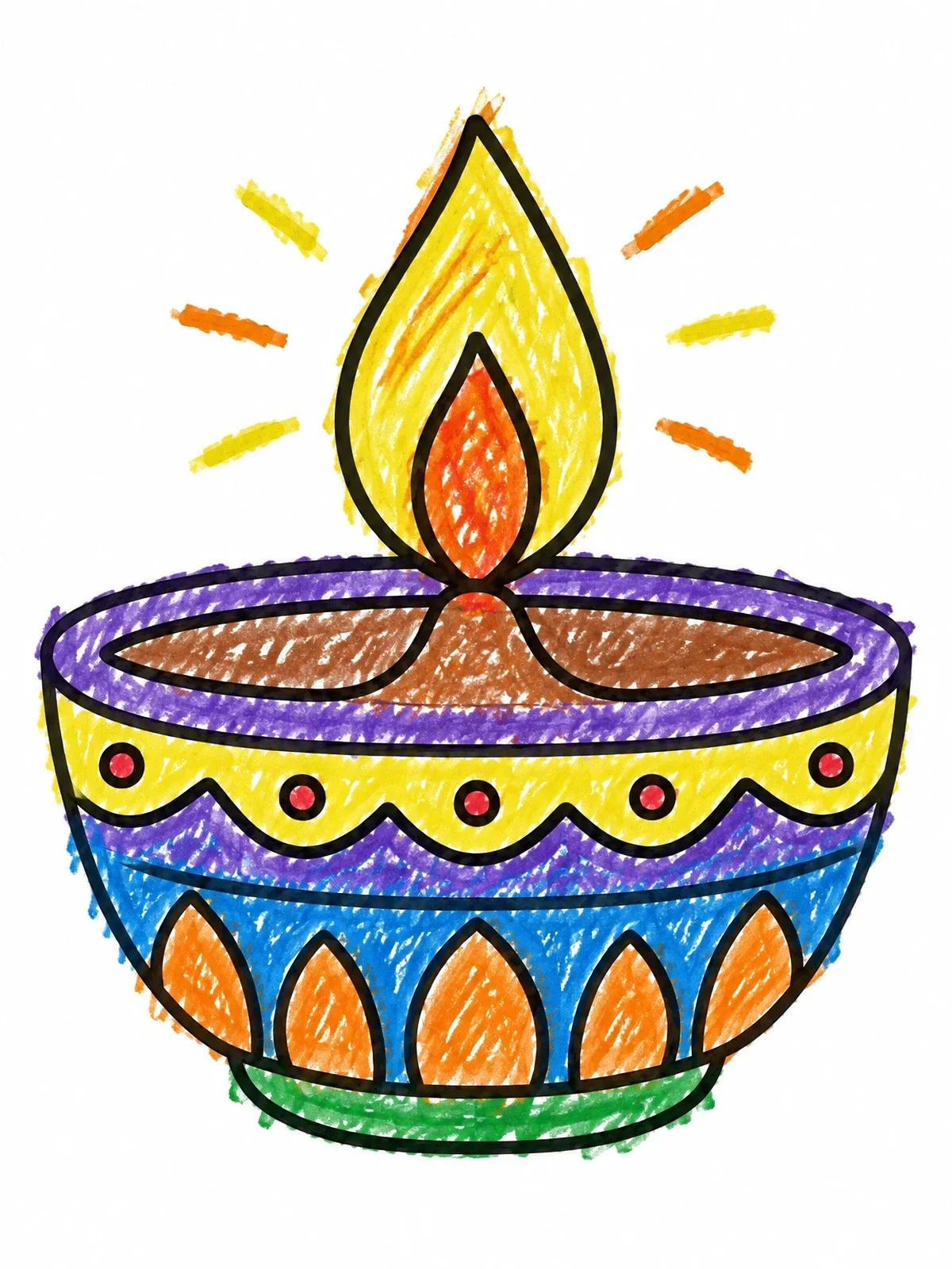 Colored example of the Decorative Festival Diya Lamp coloring page