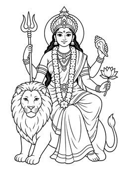Free printable Goddess Durga On Lion coloring page