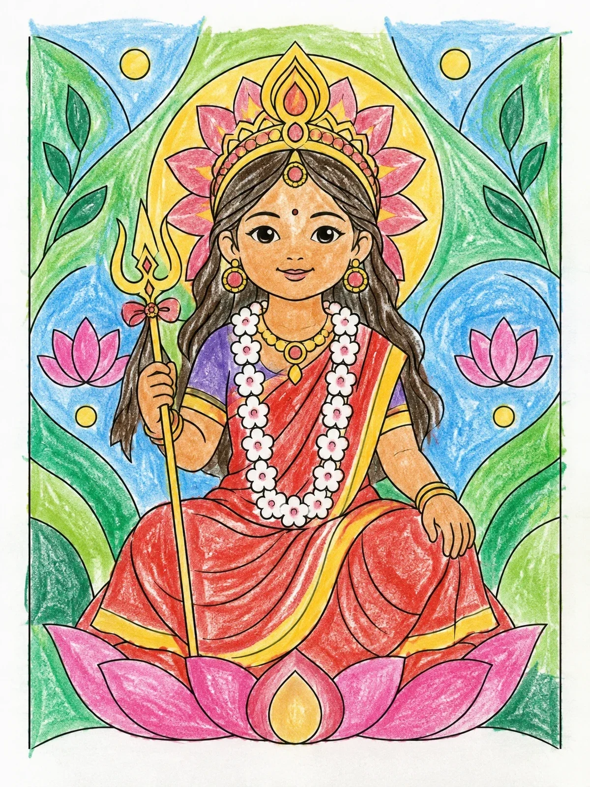 Colored example of the Kanya Pujan Durga On Lotus coloring page