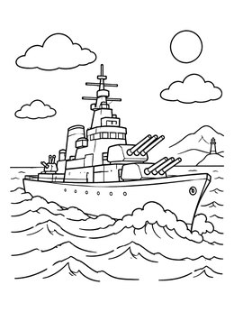Free printable Navy Battleship Sailing On The Sea coloring page