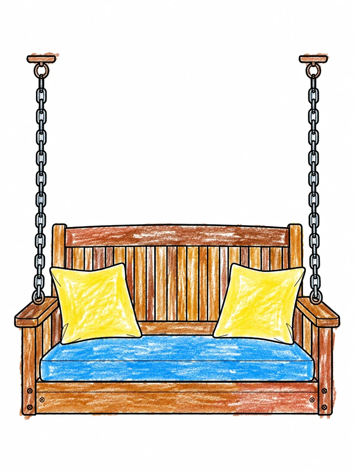 Colored example of the Cozy Wooden Porch Swing coloring page