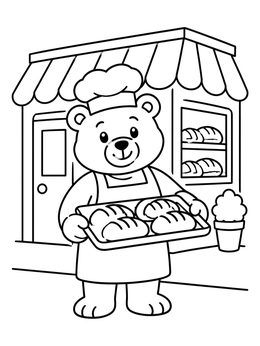 Free printable Bear Baker Outside Corner Bakery coloring page