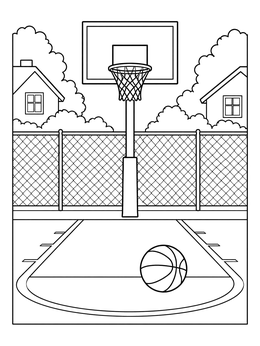 Free printable Neighborhood Outdoor Basketball Court coloring page