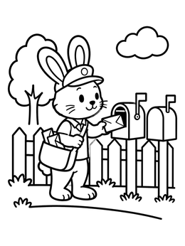 Free printable Cute Rabbit Mail Carrier Delivering Letters coloring page