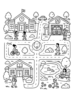 Free printable Town Map With School And Park coloring page