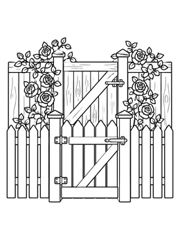 Free printable Garden Fence With Climbing Roses coloring page