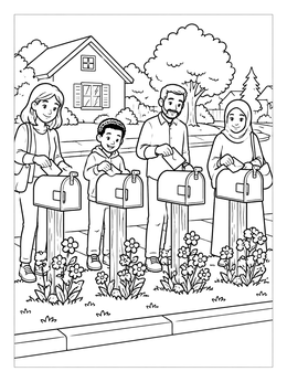 Free printable Neighbors Sending Letters At Mailboxes coloring page