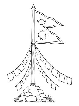 Free printable National Flag Of Nepal With Prayer Flags coloring page