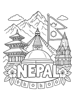 Free printable Nepal Landmarks And Mountain Peaks coloring page