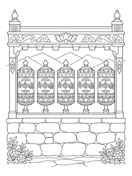 Free printable Row Of Himalayan Prayer Wheels coloring page