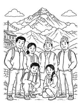 Free printable Nepali Family In The Himalayas coloring page