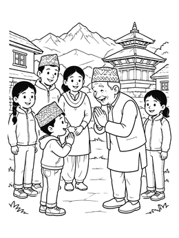 Free printable Namaste Greeting In A Nepali Village coloring page