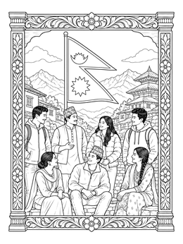 Free printable Nepali People And National Flag coloring page