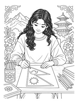 Free printable Nepali Student Drawing National Flag coloring page