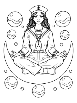 Free printable Meditating Sailor Girl On Crescent Moon coloring page