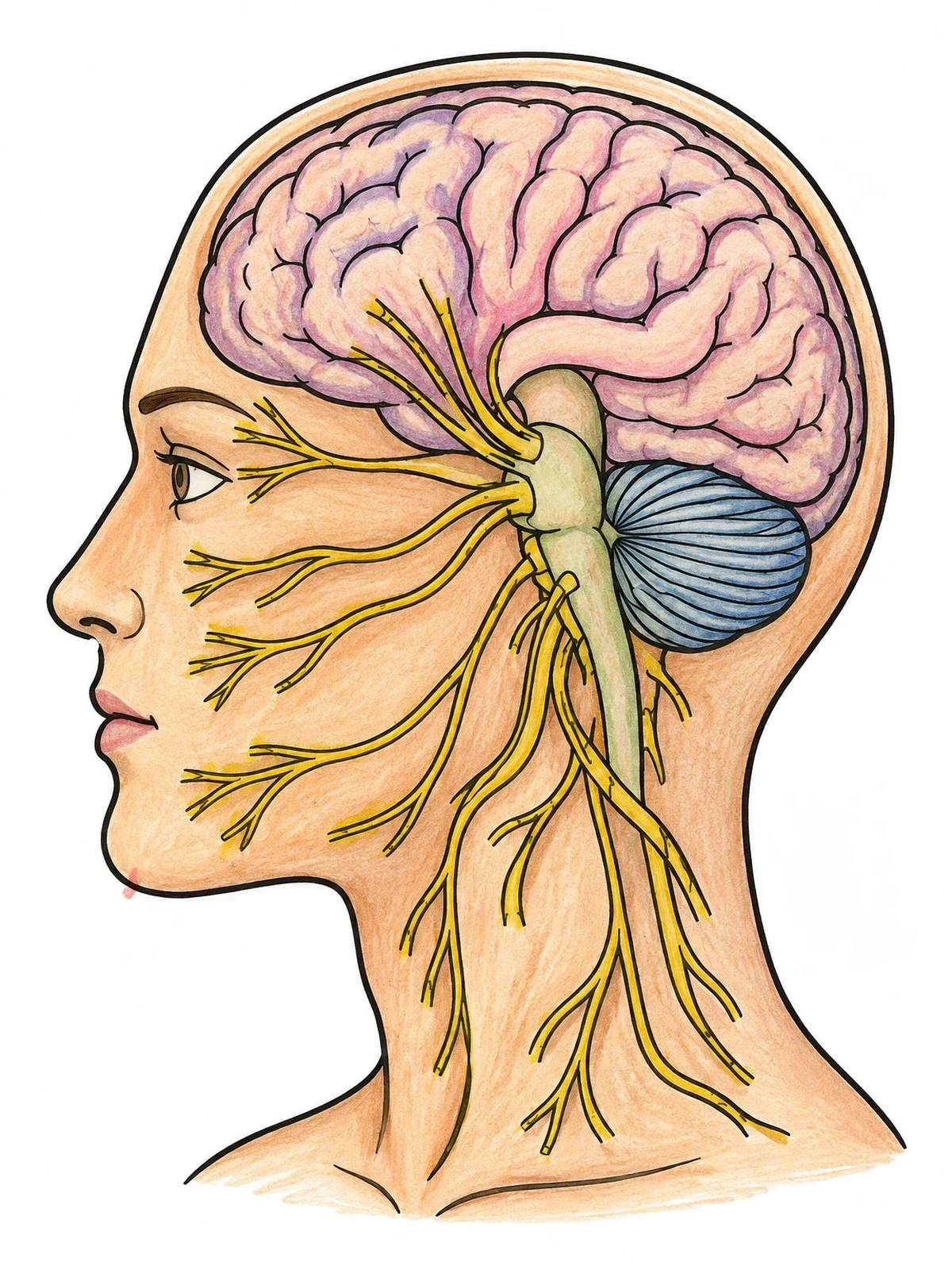 Colored example of the Brain And Cranial Nerves Profile coloring page