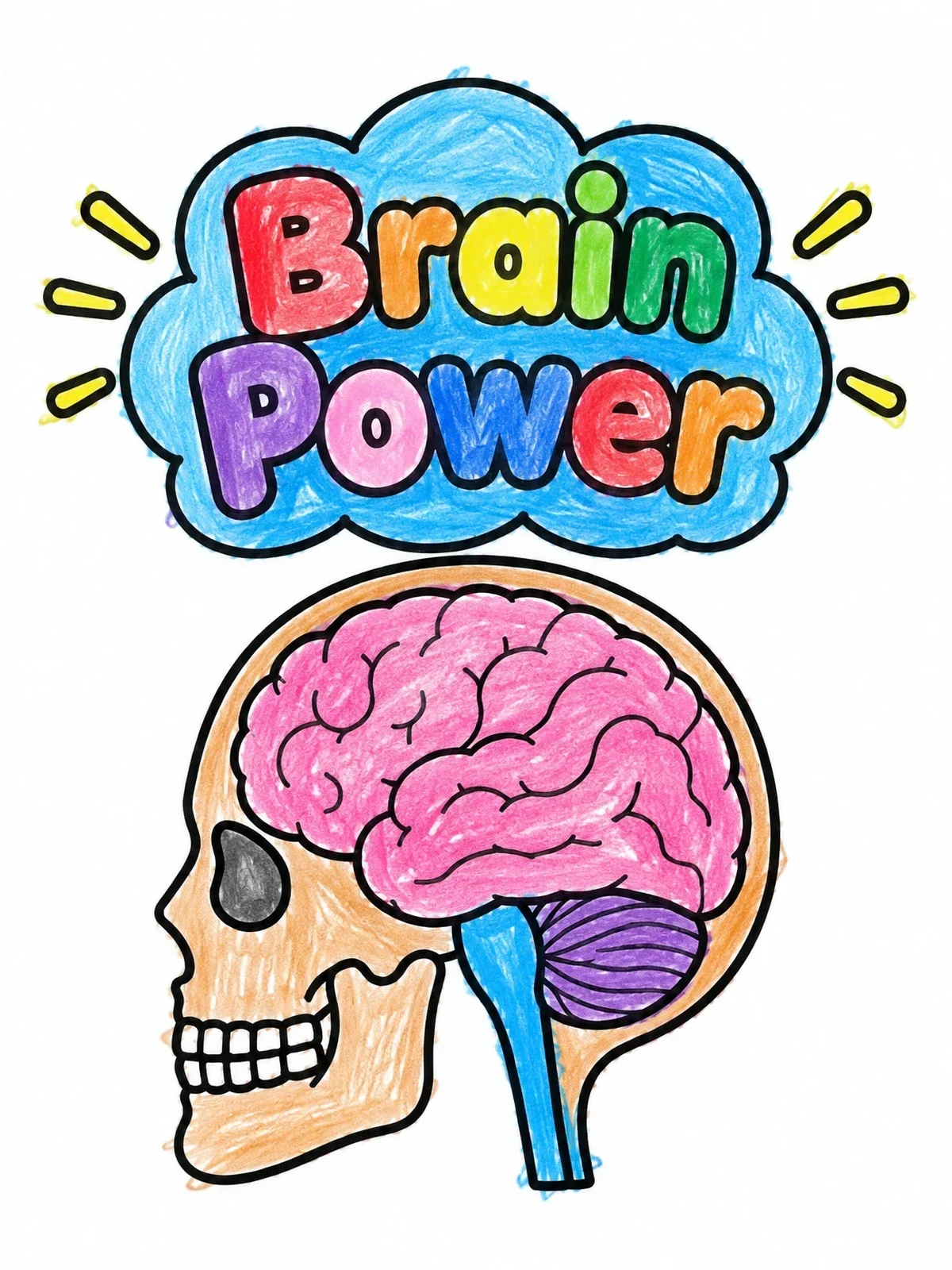 Colored example of the Brain Power Skull Profile coloring page
