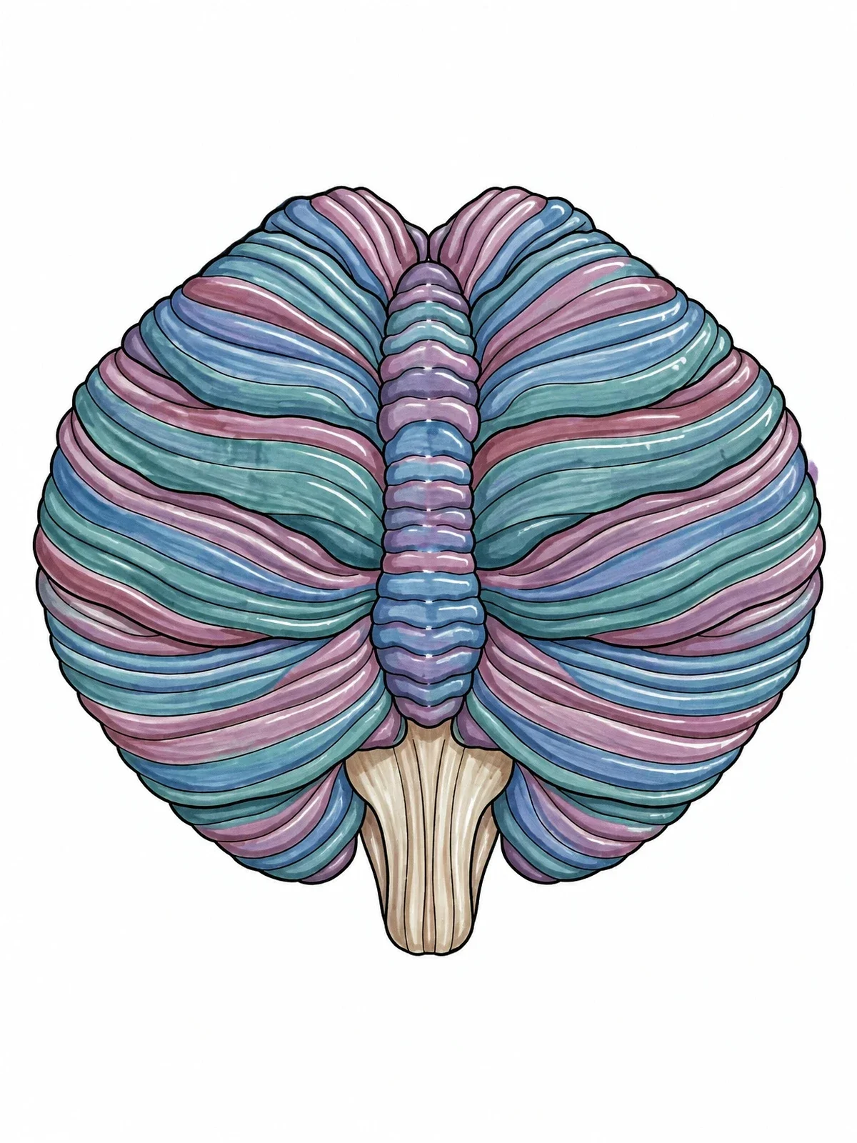 Colored example of the Detailed Human Cerebellum Structure coloring page